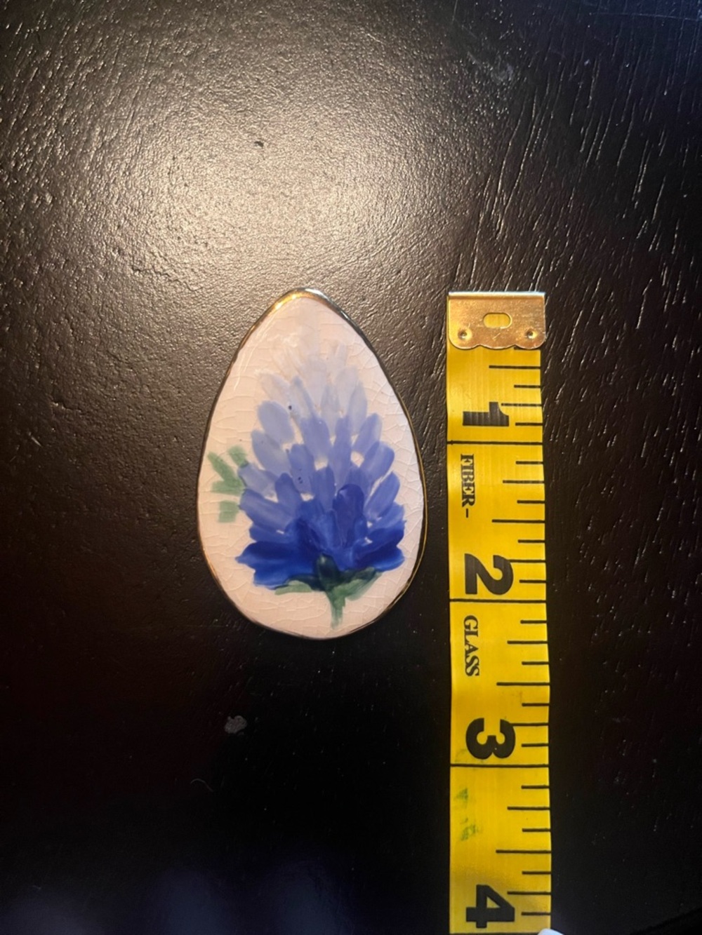 Vintage Hand-Painted Blue Floral Teardrop Ceramic Pin - Picture 5 of 5
